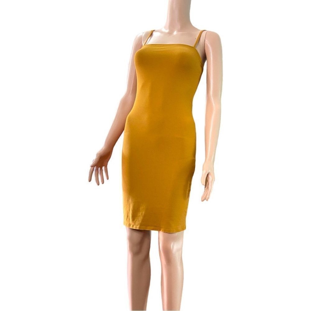 Forever 21 Mustard Yellow Bodycon Slip Mini Dress Size S Y2K Minimalist Clubwear